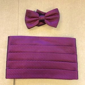 Wine Geometric Cummerbund and Bow Tie New